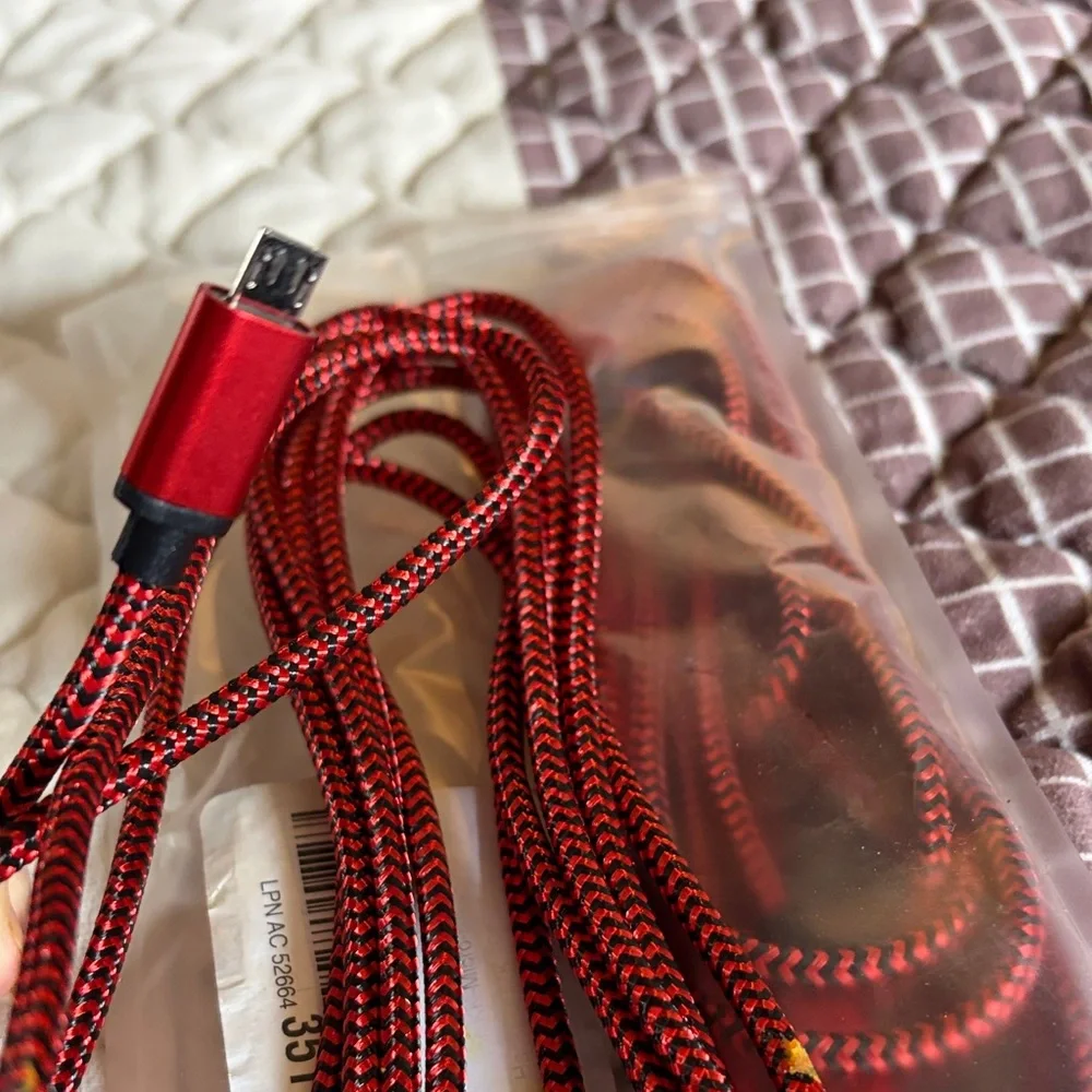 2 Red Braided USB-C Charging Cable - Durable Nylon Cord 3 meters